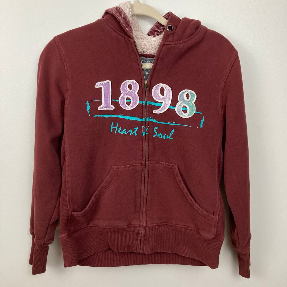 Y2K Cocoa Womens S Burgundy Fleece Lined Spellout Zip Front Hoodie Mallcore